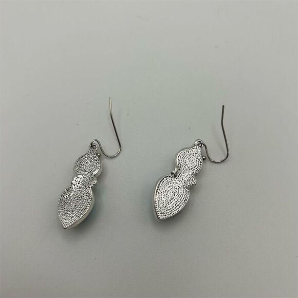 Small Dainty Faux Blue Turquoise & Faux Pearl Teardrop Dangle Earrings - Picture 6 of 8